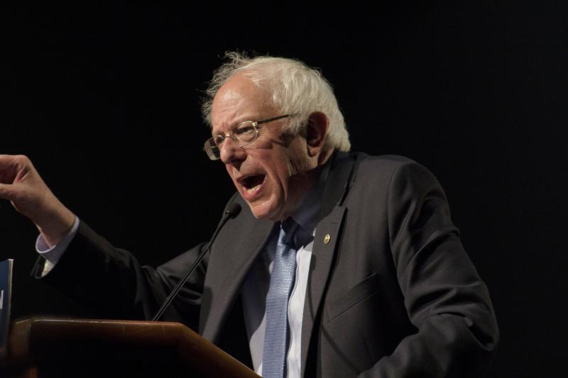 Bernie Sanders speaks to the crowd April 23 at the Chase Center in Wilmington. “At the end of the day, love always trumps hatred,” said Sanders near the conclusion of his hour-long speech. BY JONATHON O'CONNOR/OCONNORJONATHON.WIX.COM/JONOCOPHOTO